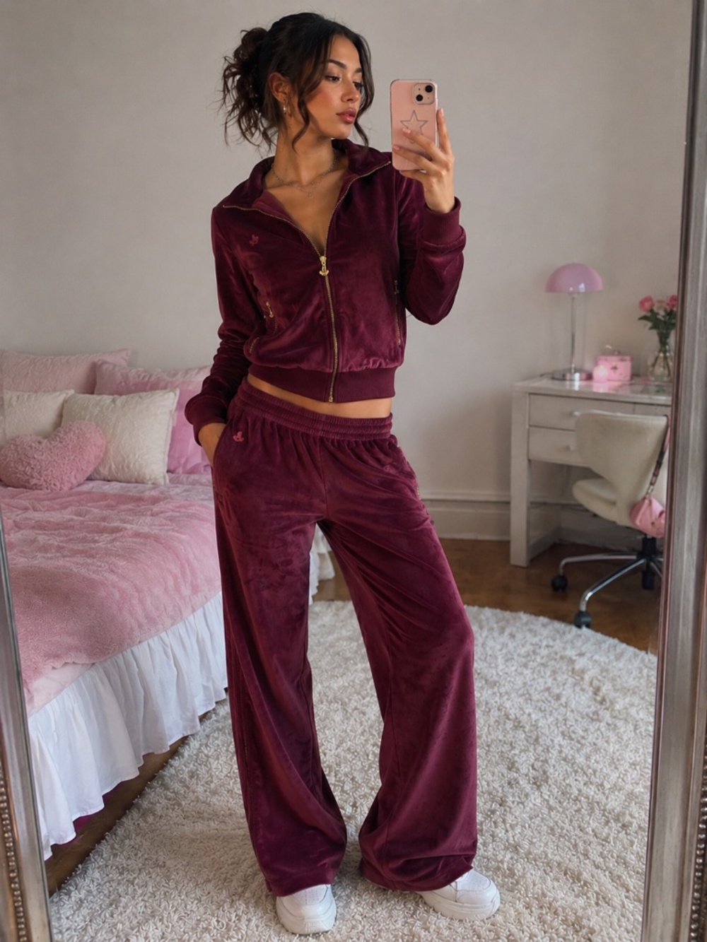 Adidas Women’s Mauve Velour Track Suit Gold Hardware M Y2K Athleisure Luxury